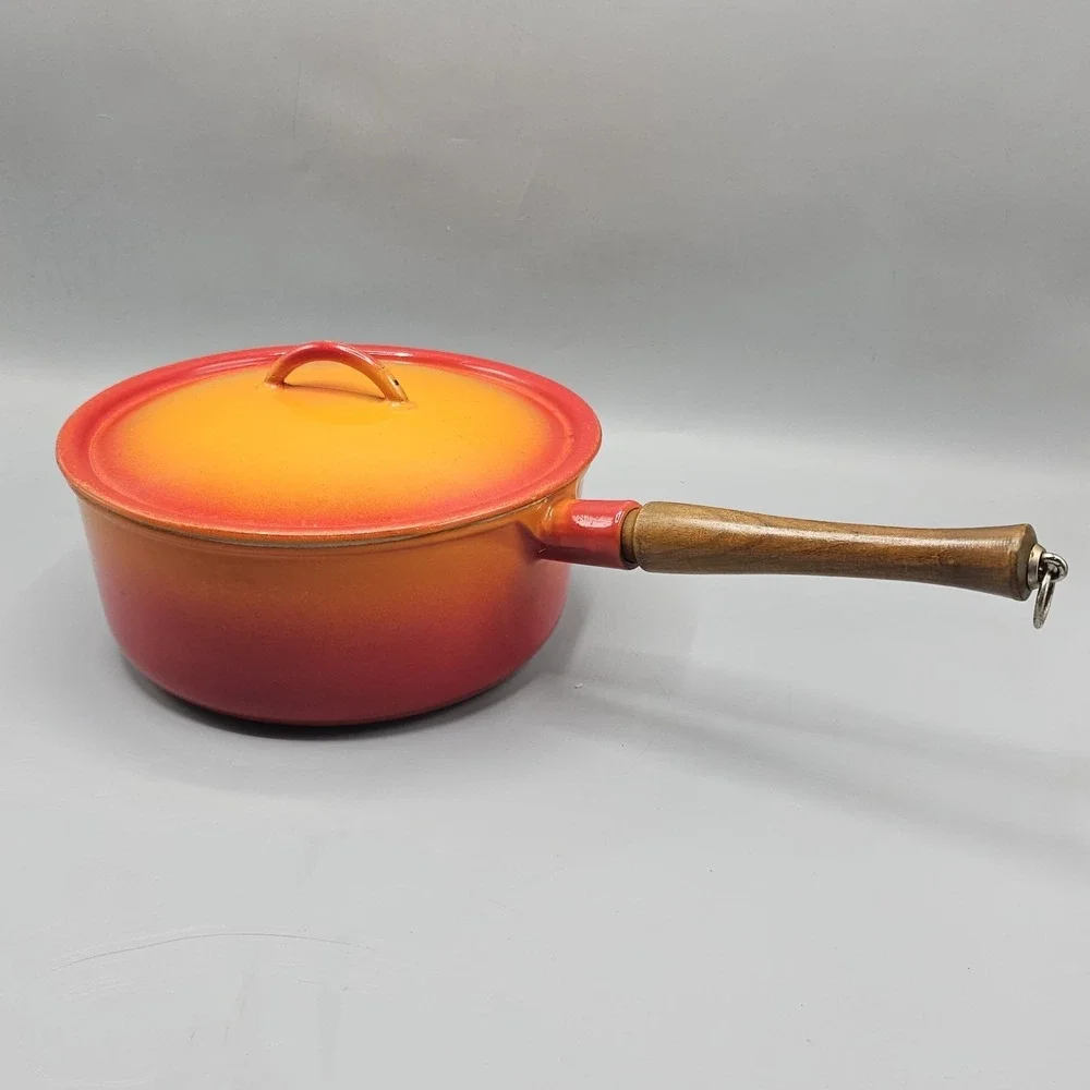 Vintage Orange Flame Descoware FE-18‎ Sauce Pan 3 QT With Lid Belgium